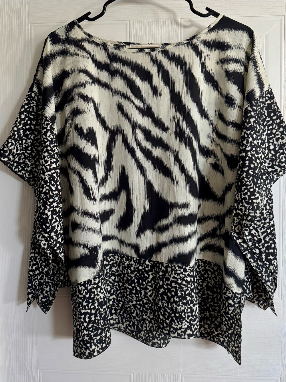 Michael Kors Zebra Mixed Animal Print Poncho Tunic Blouse L